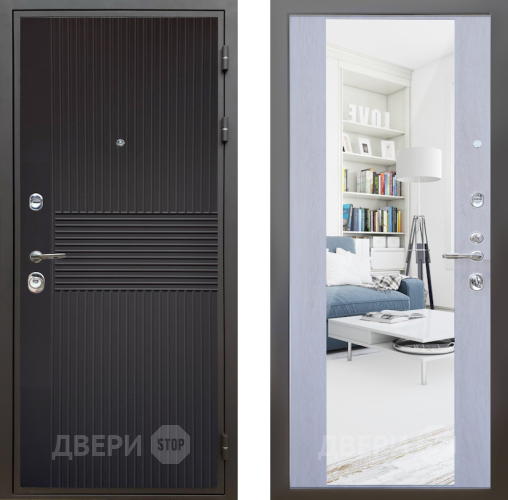 Входная металлическая Дверь Шелтер (SHELTER) Комфорт Черная шагрень 12 с зеркалом Дуб филадельфия крем