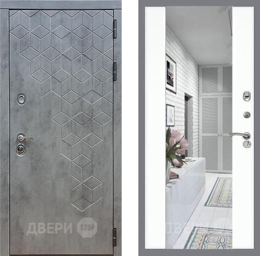 Входная металлическая Дверь Стоп БЕТОН Зеркало СБ-16 Силк Сноу