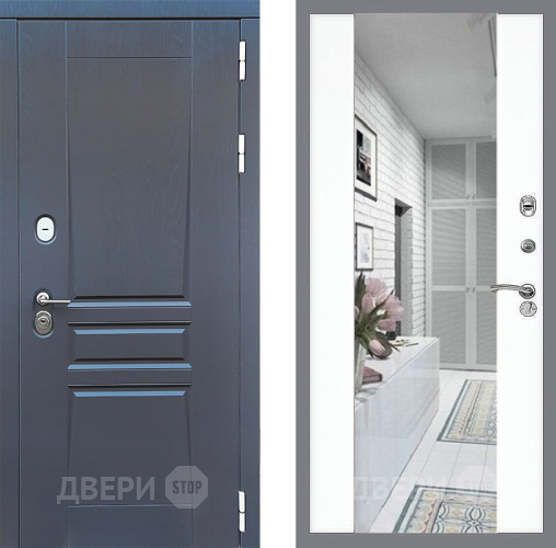 Входная металлическая Дверь Стоп ПЛАТИНУМ Зеркало СБ-16 Силк Сноу