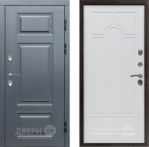 Входная металлическая Дверь Престиж TERMO с терморазрывом Премиум Грэй Арка Белое дерево