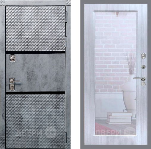 Входная металлическая Дверь Рекс (REX) 15 Бетон Темный Зеркало Пастораль Сандал белый