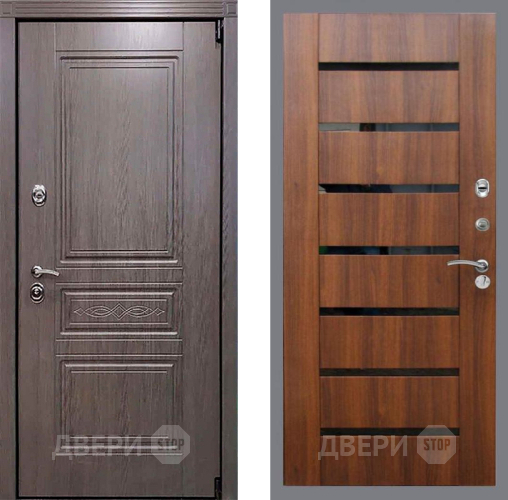 Входная металлическая Дверь Рекс (REX) Премиум-S СБ-14 стекло черное Орех бренди